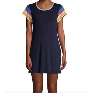 Splendid x Gray Malin Navy T-Shirt Dress Ribbed Knit Short Sleeve Size Large L